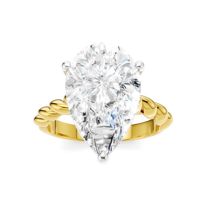 1/6 Ctw Akari Pear Shape Rope Shank Round Cut Diamond Semi Mount Engagement Ring in 14K Yellow and White Gold
