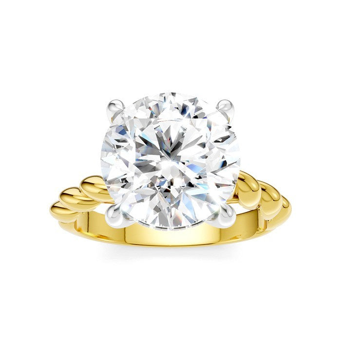1/8 Ctw Akari Round Shape Rope Shank Round Cut Diamond Semi Mount Engagement Ring in 14K Yellow and White Gold