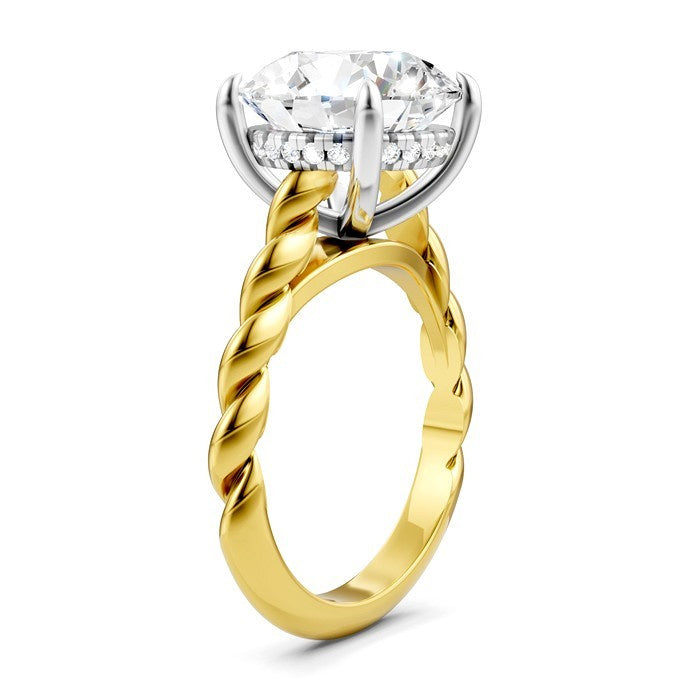 1/8 Ctw Akari Round Shape Rope Shank Round Cut Diamond Semi Mount Engagement Ring in 14K Yellow and White Gold