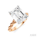 1/10 Ctw Akari Emerald Shape Rope Shank Round Cut Diamond Semi Mount Engagement Ring in 14K Rose and White Gold