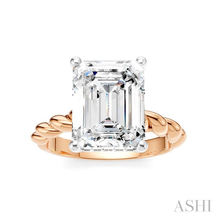 1/10 Ctw Akari Emerald Shape Rope Shank Round Cut Diamond Semi Mount Engagement Ring in 14K Rose and White Gold