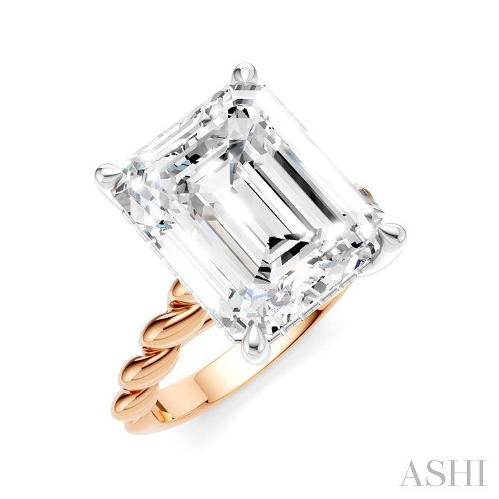 1/6 Ctw Akari Emerald Shape Rope Shank Round Cut Diamond Semi Mount Engagement Ring in 14K Rose and White Gold