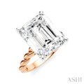 1/6 Ctw Akari Emerald Shape Rope Shank Round Cut Diamond Semi Mount Engagement Ring in 14K Rose and White Gold