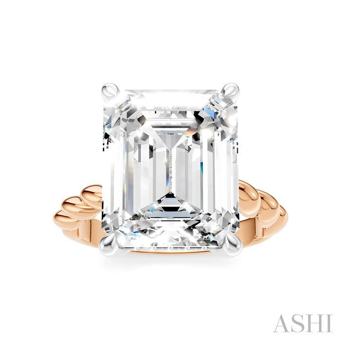 1/6 Ctw Akari Emerald Shape Rope Shank Round Cut Diamond Semi Mount Engagement Ring in 14K Rose and White Gold