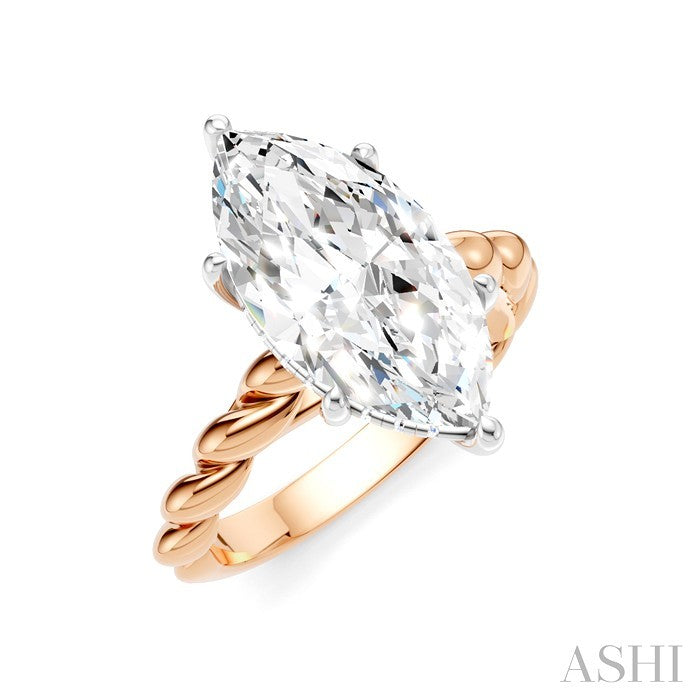 1/8 Ctw Akari Marquise Shape Rope Shank Round Cut Diamond Semi Mount Engagement Ring in 14K Rose and White Gold