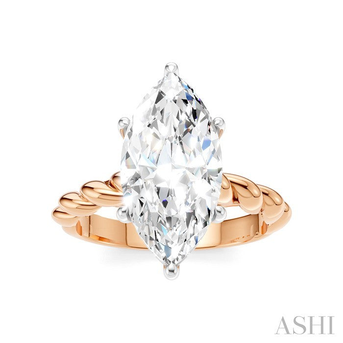 1/8 Ctw Akari Marquise Shape Rope Shank Round Cut Diamond Semi Mount Engagement Ring in 14K Rose and White Gold