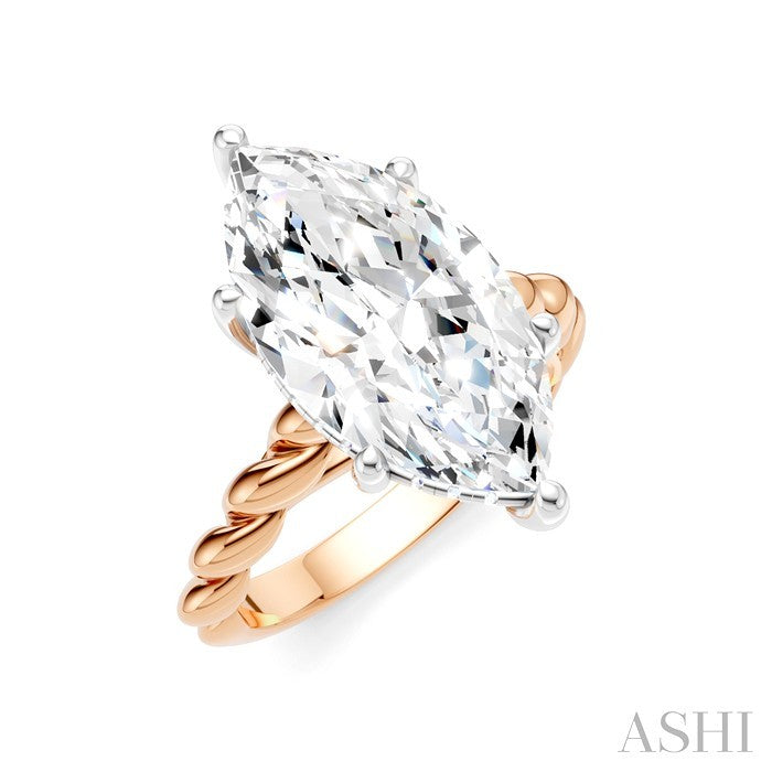 1/8 Ctw Akari Marquise Shape Rope Shank Round Cut Diamond Semi Mount Engagement Ring in 14K Rose and White Gold