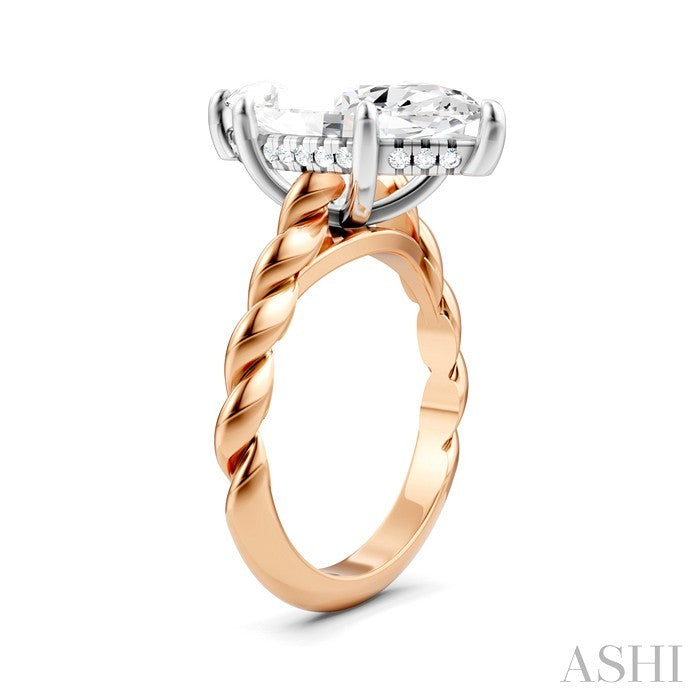 1/8 Ctw Akari Marquise Shape Rope Shank Round Cut Diamond Semi Mount Engagement Ring in 14K Rose and White Gold