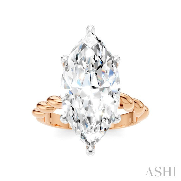 1/6 Ctw Akari Marquise Shape Rope Shank Round Cut Diamond Semi Mount Engagement Ring in 14K Rose and White Gold