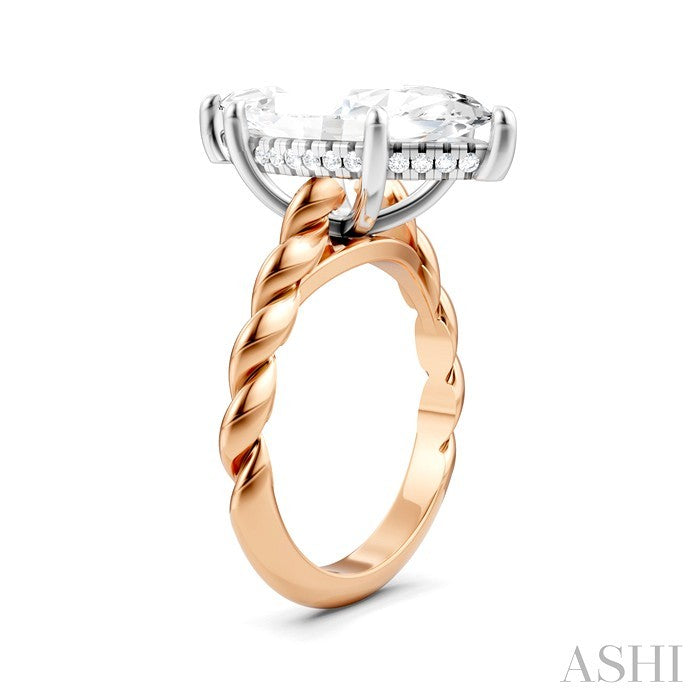 1/6 Ctw Akari Marquise Shape Rope Shank Round Cut Diamond Semi Mount Engagement Ring in 14K Rose and White Gold