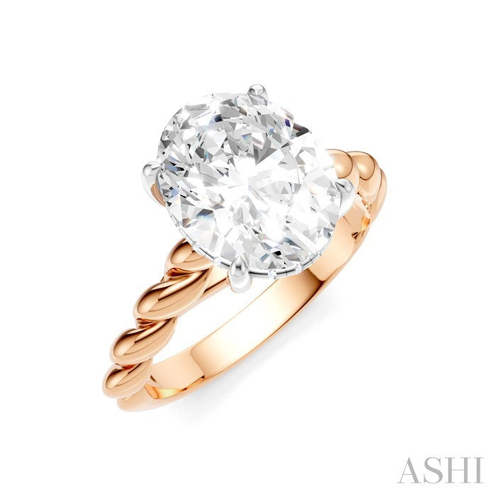 1/10 Ctw Akari Oval Shape Rope Shank Round Cut Diamond Semi Mount Engagement Ring in 14K Rose and White Gold