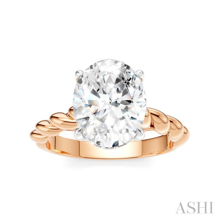 1/10 Ctw Akari Oval Shape Rope Shank Round Cut Diamond Semi Mount Engagement Ring in 14K Rose and White Gold