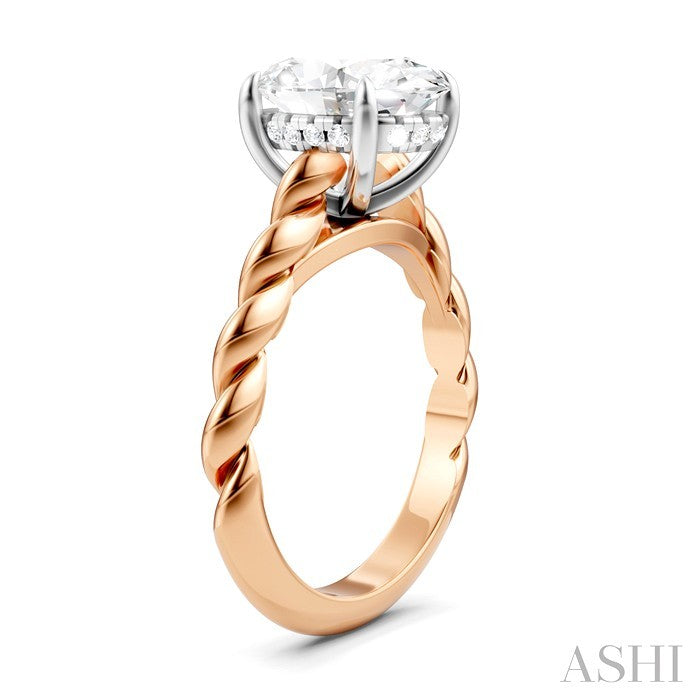 1/10 Ctw Akari Oval Shape Rope Shank Round Cut Diamond Semi Mount Engagement Ring in 14K Rose and White Gold
