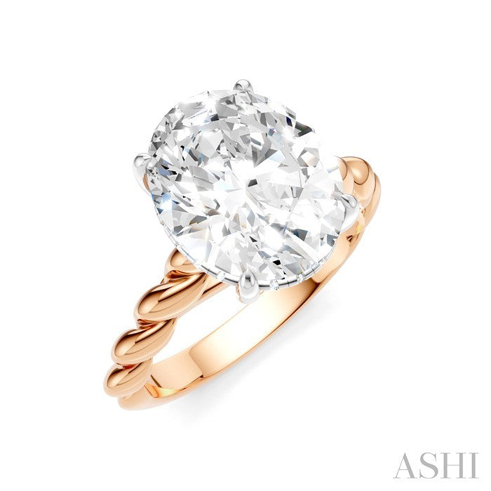 1/10 Ctw Akari Oval Shape Rope Shank Round Cut Diamond Semi Mount Engagement Ring in 14K Rose and White Gold