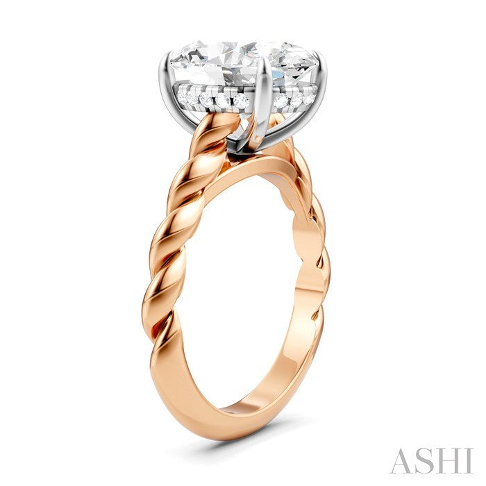 1/10 Ctw Akari Oval Shape Rope Shank Round Cut Diamond Semi Mount Engagement Ring in 14K Rose and White Gold