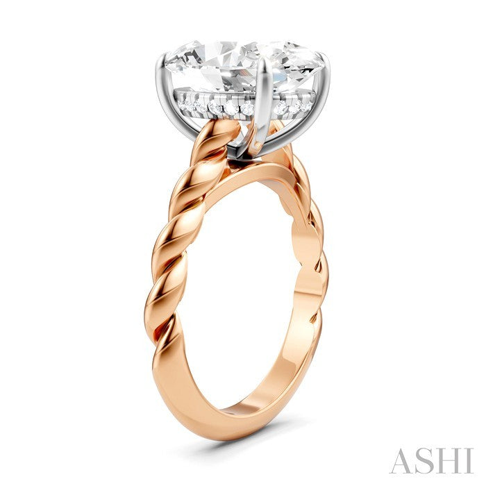 1/8 Ctw Akari Oval Shape Rope Shank Round Cut Diamond Semi Mount Engagement Ring in 14K Rose and White Gold