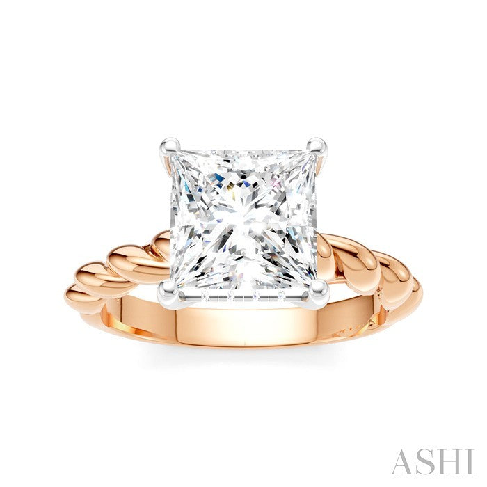 1/10 Ctw Akari Princess Shape Rope Shank Round Cut Diamond Semi Mount Engagement Ring in 14K Rose and White Gold