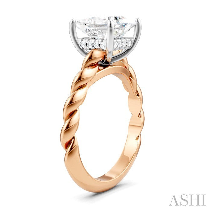 1/10 Ctw Akari Princess Shape Rope Shank Round Cut Diamond Semi Mount Engagement Ring in 14K Rose and White Gold