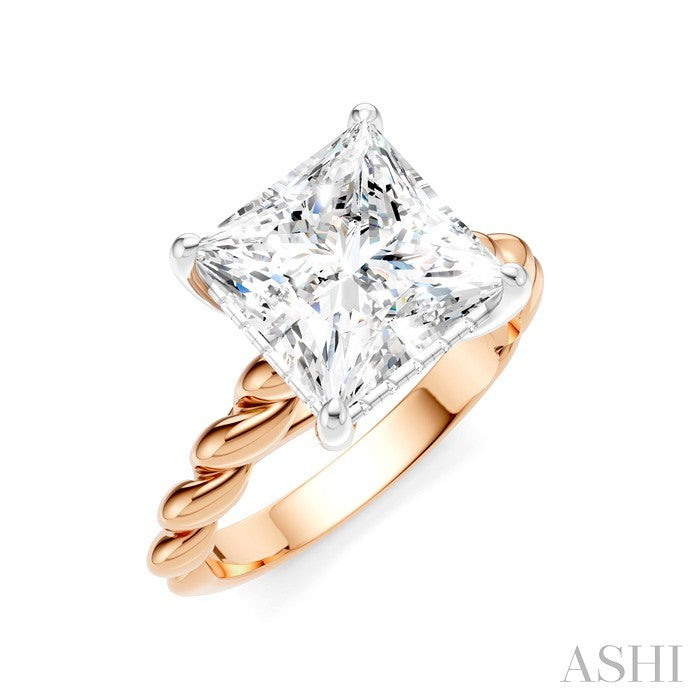 1/8 Ctw Akari Princess Shape Rope Shank Round Cut Diamond Semi Mount Engagement Ring in 14K Rose and White Gold