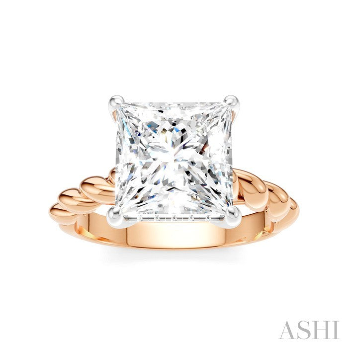 1/8 Ctw Akari Princess Shape Rope Shank Round Cut Diamond Semi Mount Engagement Ring in 14K Rose and White Gold