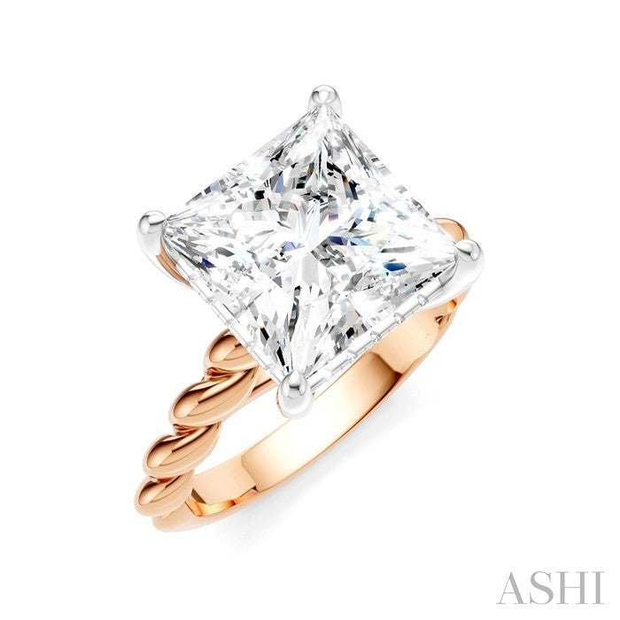 1/8 Ctw Akari Princess Shape Rope Shank Round Cut Diamond Semi Mount Engagement Ring in 14K Rose and White Gold