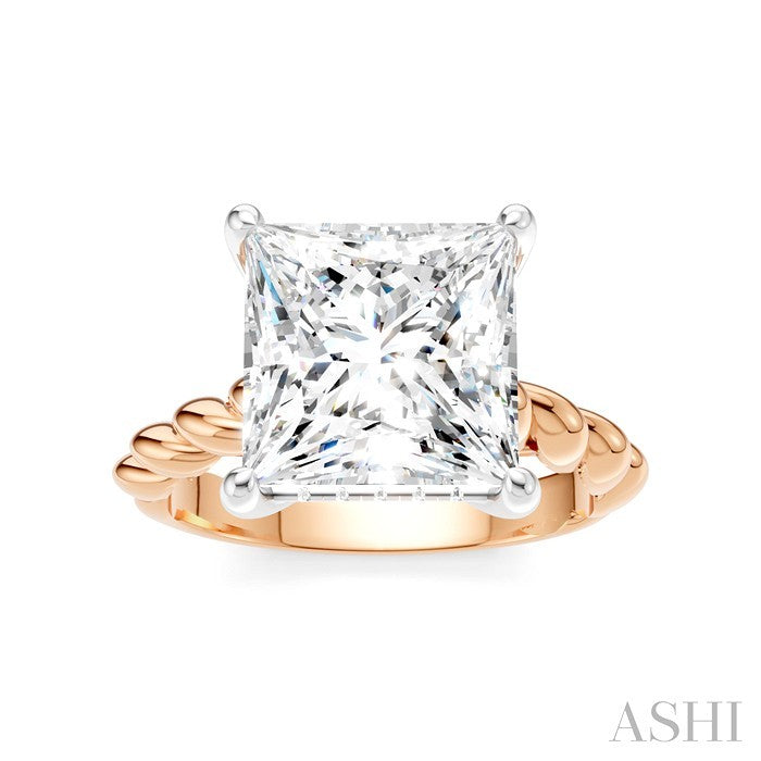 1/8 Ctw Akari Princess Shape Rope Shank Round Cut Diamond Semi Mount Engagement Ring in 14K Rose and White Gold