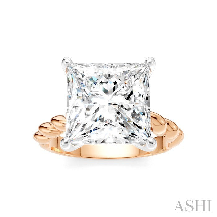 1/6 Ctw Akari Princess Shape Rope Shank Round Cut Diamond Semi Mount Engagement Ring in 14K Rose and White Gold