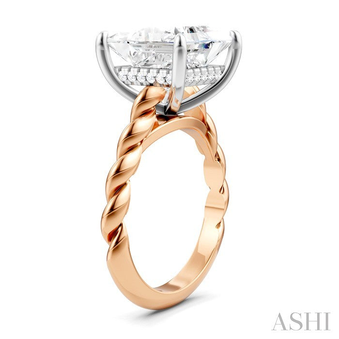 1/6 Ctw Akari Princess Shape Rope Shank Round Cut Diamond Semi Mount Engagement Ring in 14K Rose and White Gold
