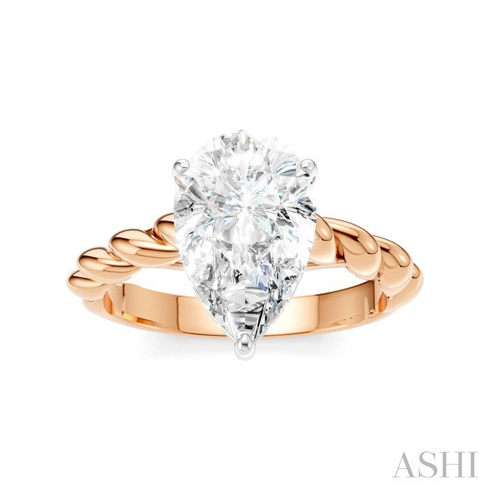 1/10 Ctw Akari Pear Shape Rope Shank Round Cut Diamond Semi Mount Engagement Ring in 14K Rose and White Gold