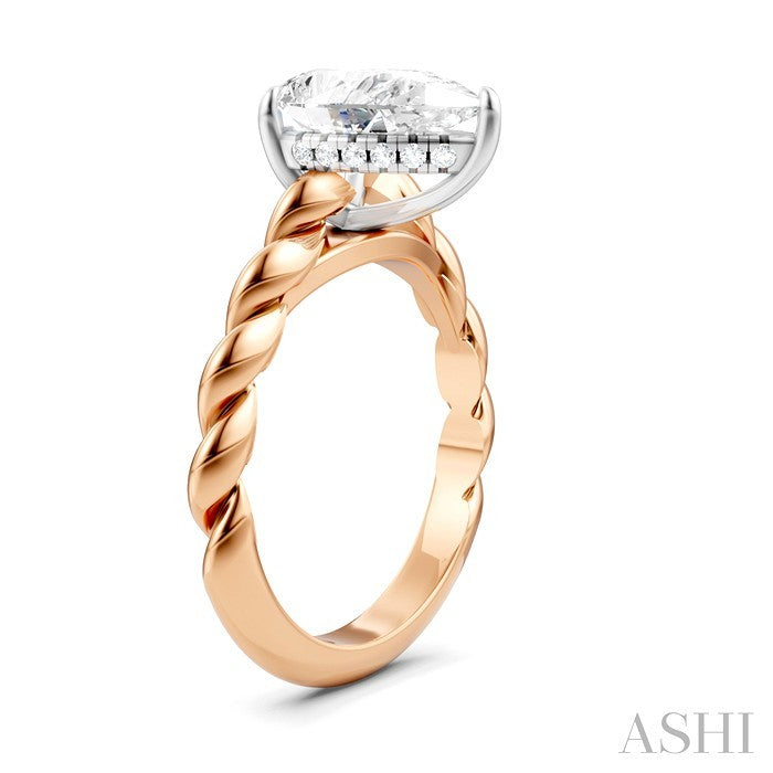 1/10 Ctw Akari Pear Shape Rope Shank Round Cut Diamond Semi Mount Engagement Ring in 14K Rose and White Gold