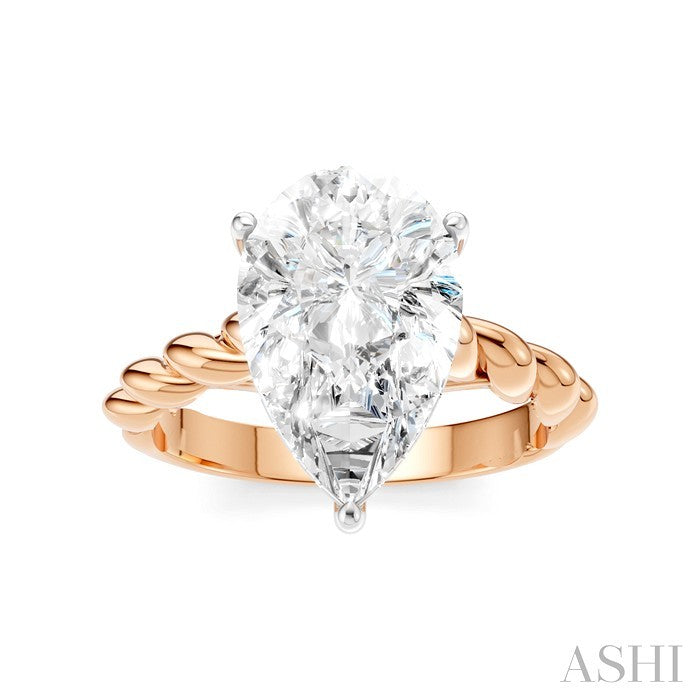 1/8 Ctw Akari Pear Shape Rope Shank Round Cut Diamond Semi Mount Engagement Ring in 14K Rose and White Gold