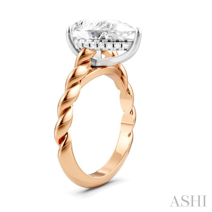 1/8 Ctw Akari Pear Shape Rope Shank Round Cut Diamond Semi Mount Engagement Ring in 14K Rose and White Gold
