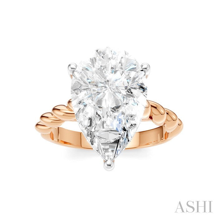 1/6 Ctw Akari Pear Shape Rope Shank Round Cut Diamond Semi Mount Engagement Ring in 14K Rose and White Gold