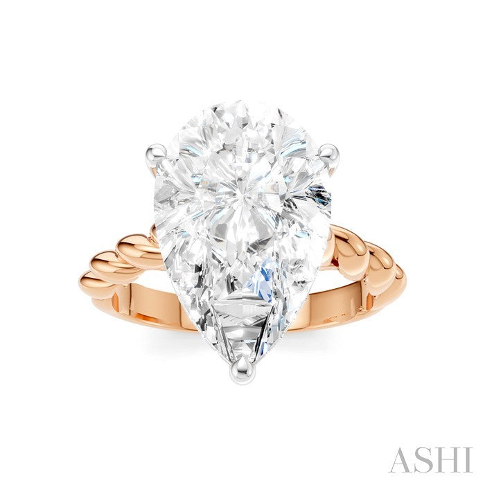 1/6 Ctw Akari Pear Shape Rope Shank Round Cut Diamond Semi Mount Engagement Ring in 14K Rose and White Gold