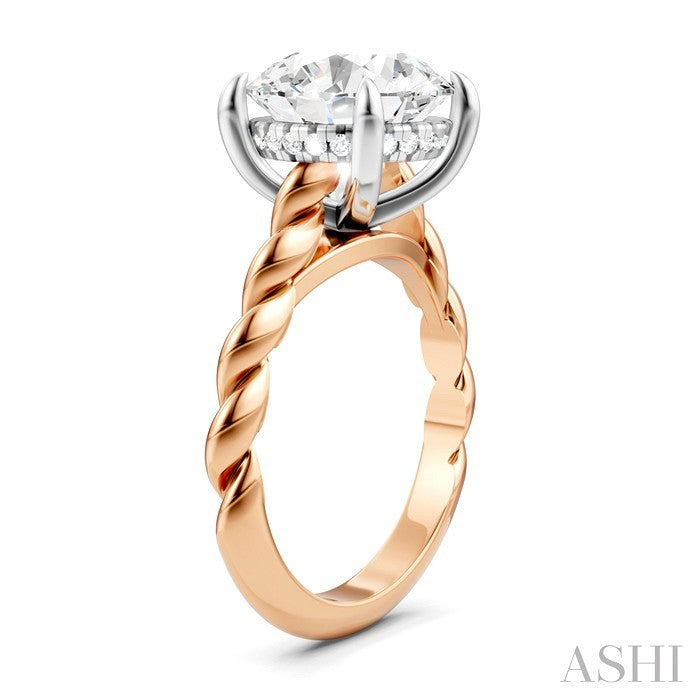 1/8 Ctw Akari Round Shape Rope Shank Round Cut Diamond Semi Mount Engagement Ring in 14K Rose and White Gold