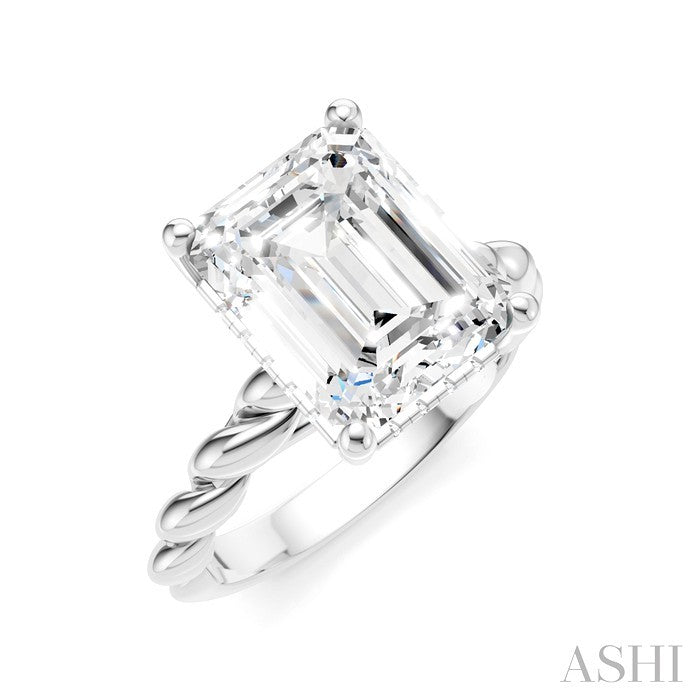 1/10 Ctw Akari Emerald Shape Rope Shank Round Cut Diamond Semi Mount Engagement Ring in 14K White Gold