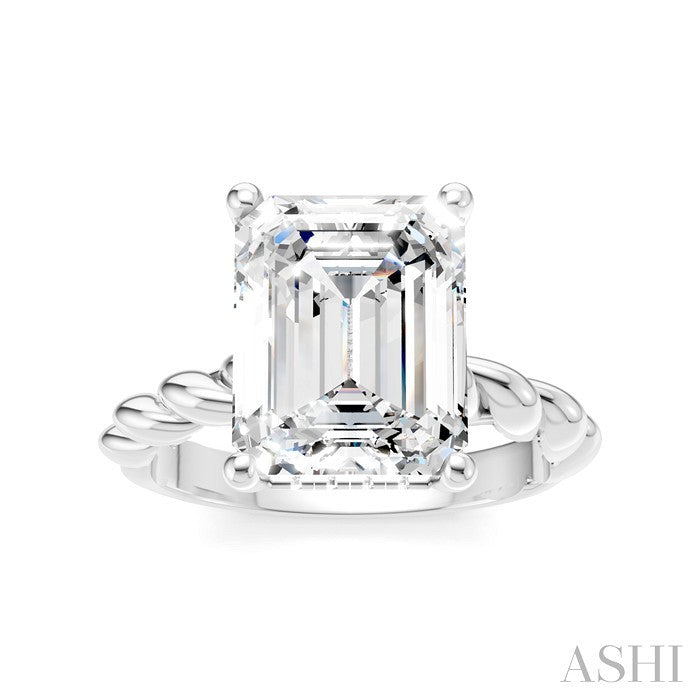 1/10 Ctw Akari Emerald Shape Rope Shank Round Cut Diamond Semi Mount Engagement Ring in 14K White Gold