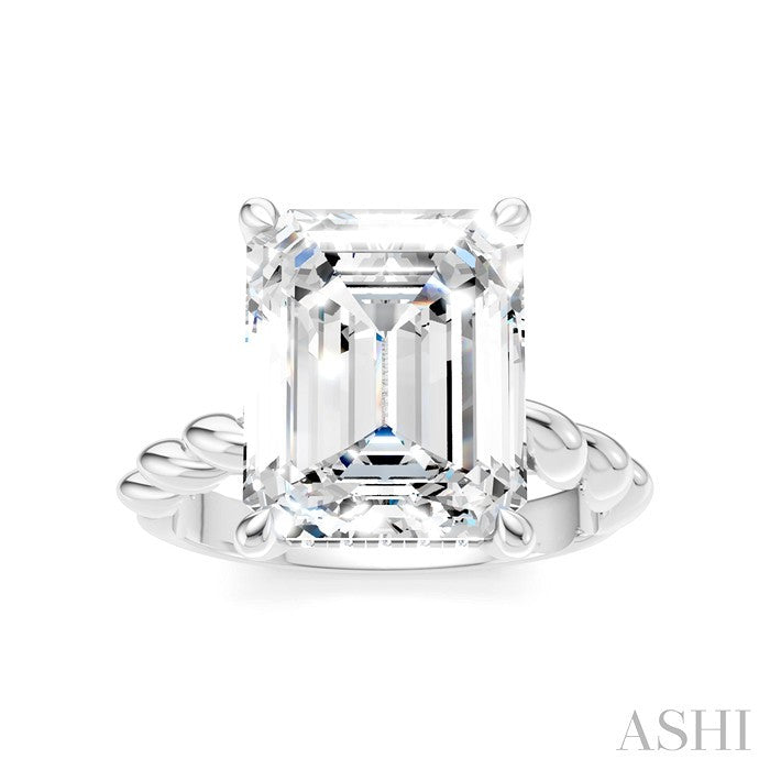 1/8 Ctw Akari Emerald Shape Rope Shank Round Cut Diamond Semi Mount Engagement Ring in 14K White Gold