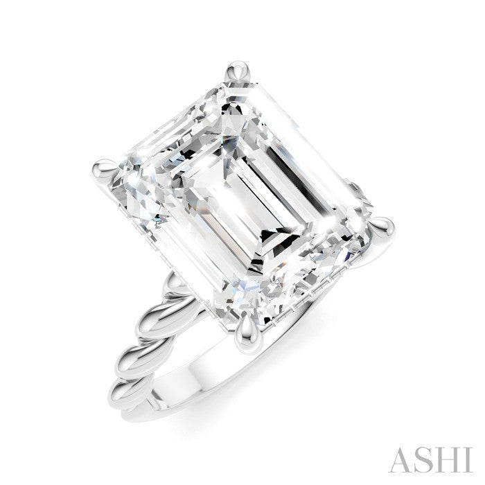 1/6 Ctw Akari Emerald Shape Rope Shank Round Cut Diamond Semi Mount Engagement Ring in 14K White Gold