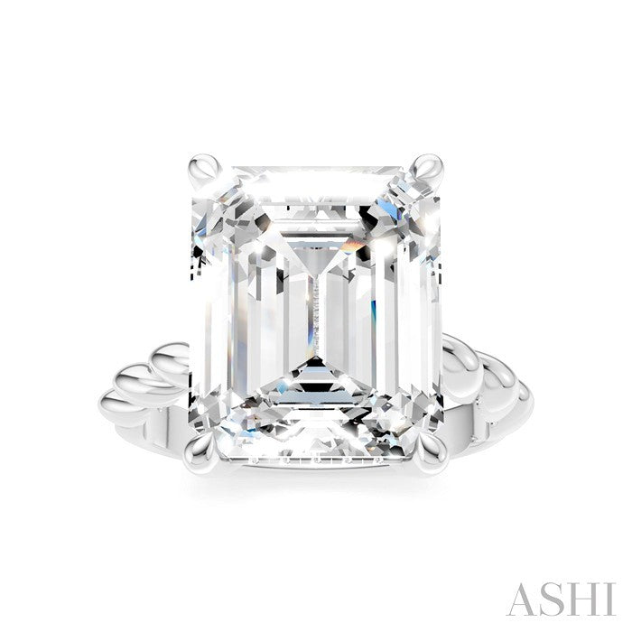 1/6 Ctw Akari Emerald Shape Rope Shank Round Cut Diamond Semi Mount Engagement Ring in 14K White Gold