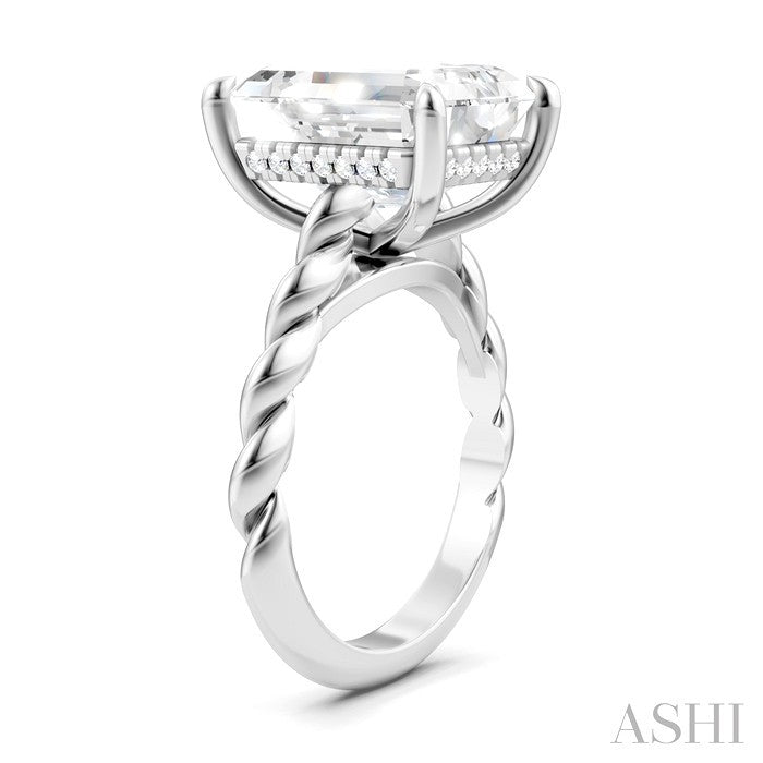 1/6 Ctw Akari Emerald Shape Rope Shank Round Cut Diamond Semi Mount Engagement Ring in 14K White Gold