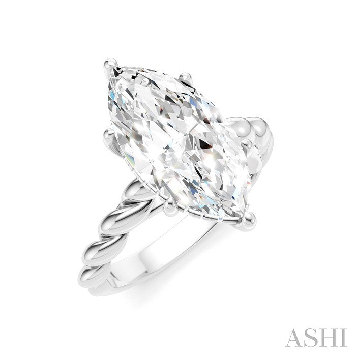 1/8 Ctw Akari Marquise Shape Rope Shank Round Cut Diamond Semi Mount Engagement Ring in 14K White Gold