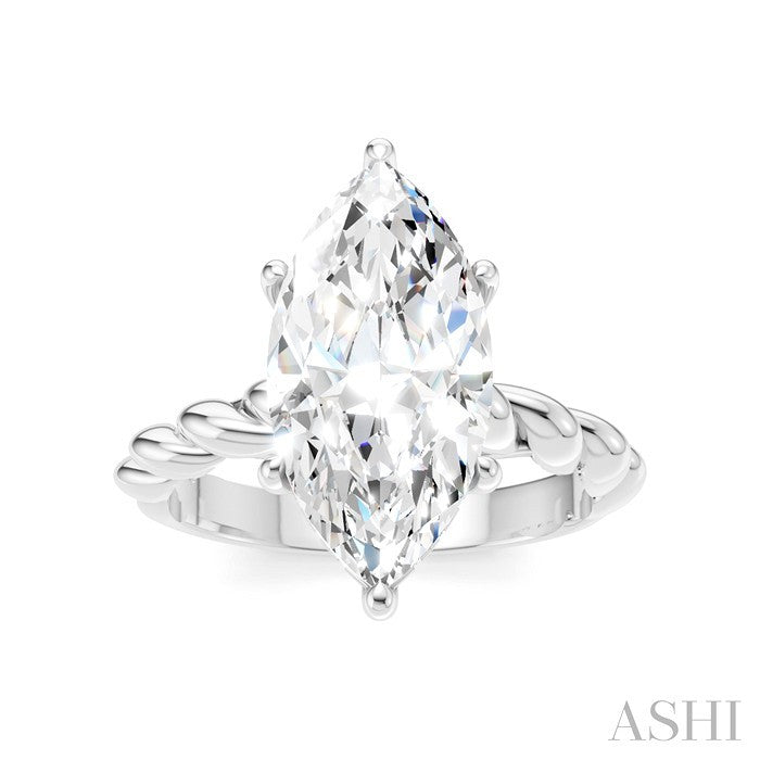 1/8 Ctw Akari Marquise Shape Rope Shank Round Cut Diamond Semi Mount Engagement Ring in 14K White Gold