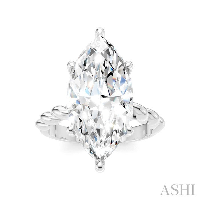 1/6 Ctw Akari Marquise Shape Rope Shank Round Cut Diamond Semi Mount Engagement Ring in 14K White Gold