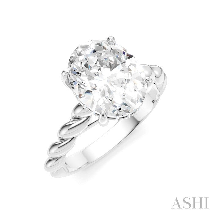 1/10 Ctw Akari Oval Shape Rope Shank Round Cut Diamond Semi Mount Engagement Ring in 14K White Gold