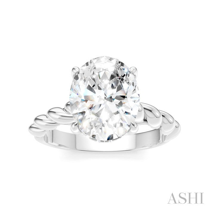1/10 Ctw Akari Oval Shape Rope Shank Round Cut Diamond Semi Mount Engagement Ring in 14K White Gold