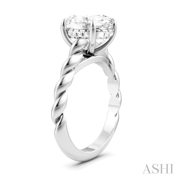 1/10 Ctw Akari Oval Shape Rope Shank Round Cut Diamond Semi Mount Engagement Ring in 14K White Gold