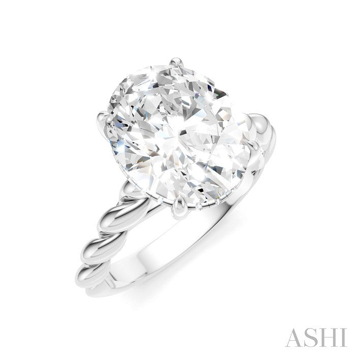 1/10 Ctw Akari Oval Shape Rope Shank Round Cut Diamond Semi Mount Engagement Ring in 14K White Gold