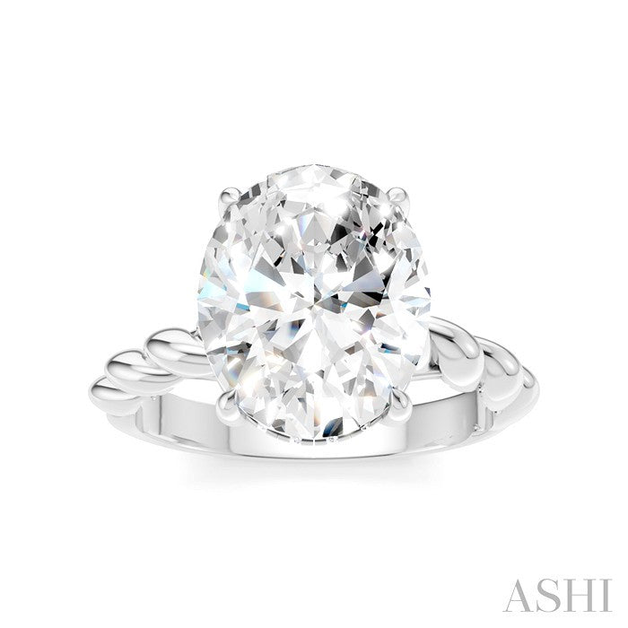 1/10 Ctw Akari Oval Shape Rope Shank Round Cut Diamond Semi Mount Engagement Ring in 14K White Gold