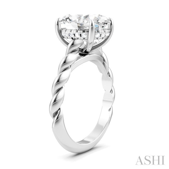 1/10 Ctw Akari Oval Shape Rope Shank Round Cut Diamond Semi Mount Engagement Ring in 14K White Gold
